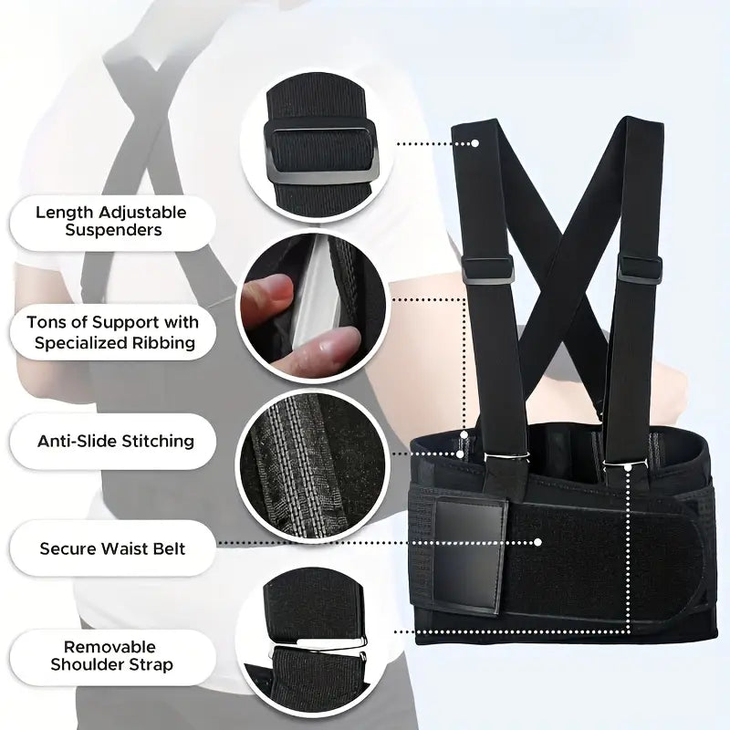 Black Adjustable Waist Support Belt – Back & Core Protection